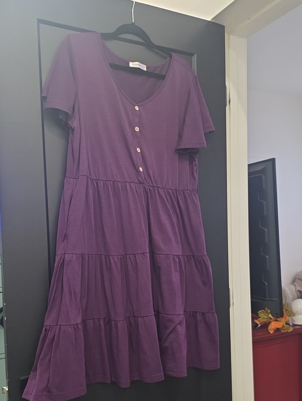 Tiered Short Sleeve Mini Dress in Purple by